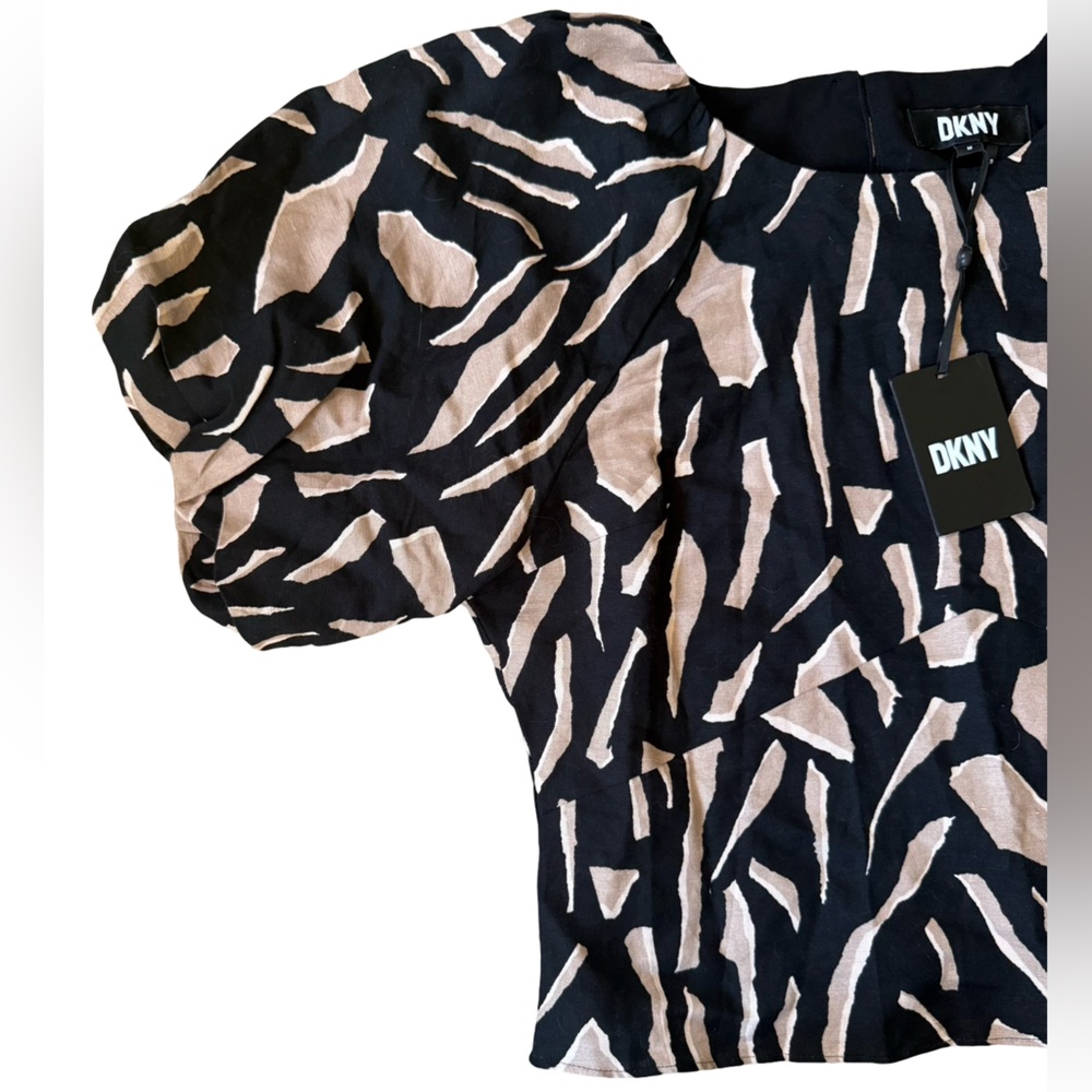 (NWT) DKNY - Women’s Abstract Print Puff Sleeve Linen Blend Blouse - Picture 8 of 16